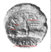 coin from Catania with inscribed Greek, turned